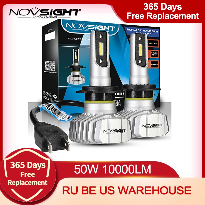 NOVSIGHT Car Headlight H4 Hi/Lo Beam LED H7 H1 H3 H8 H9 H11 H13 9005 9006 9007 50W 10000lm 6500K Auto Headlamp Fog Light Bulbs