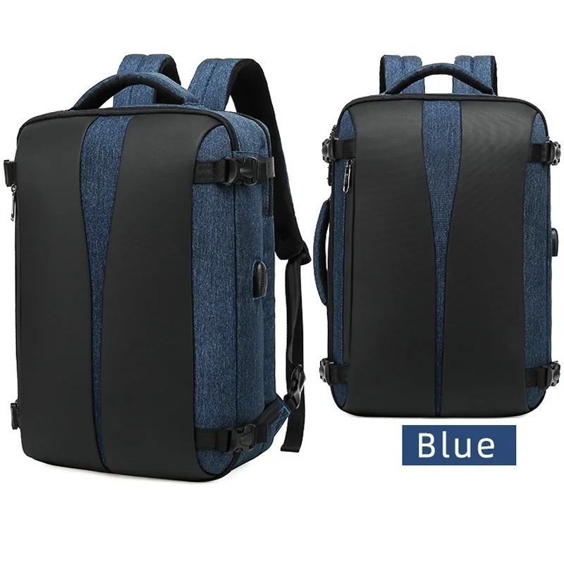 17 дюймовый модный мужской деловой рюкзак для ноутбука, дорожный водонепроницаемый и Противоугонный рюкзак с usb зарядкой и замком - Цвет: Blue