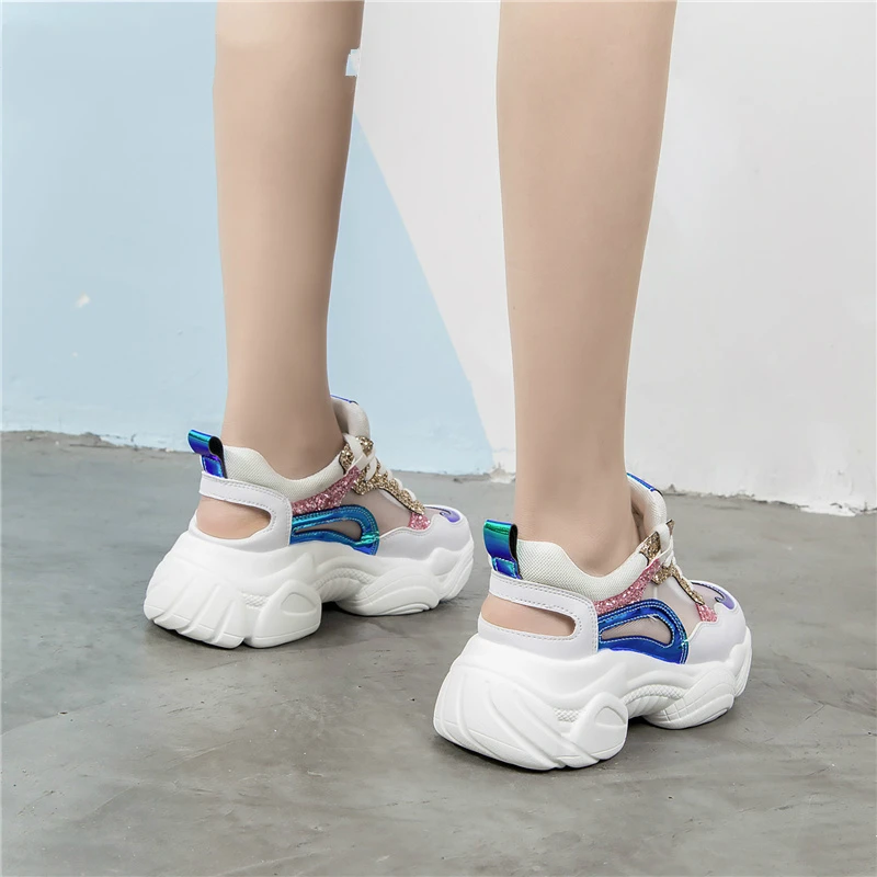 Дышащие кроссовки на шнуровке для женщин, Chaussures, спортивные резиновые кроссовки, увеличивающие рост, средние(B, M), массажные кроссовки