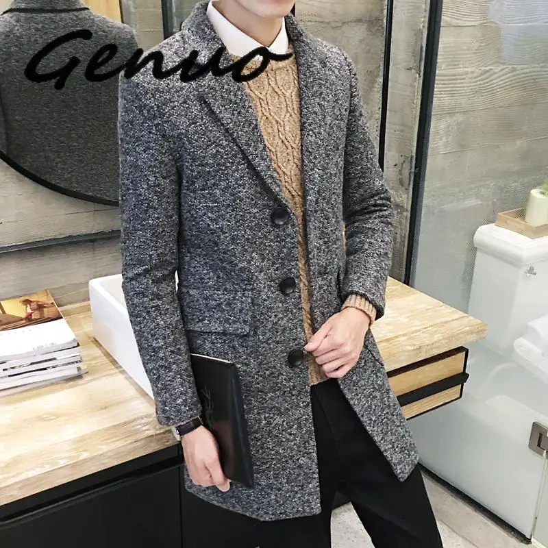 Genuo New Winter New Men's Fashion Boutique Wear Casual Business Wool Long Coat / Mens Overcoats Gray Men's Casual Jackets