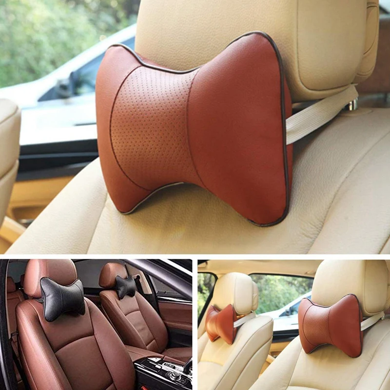 

2 x Car Neck Pillow, Comfortable Soft Breathable Leather Car Head Neck Rest Cushion Relax Neck Support Headrest Pillows for Car