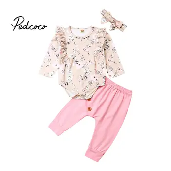 

pudcoco 2019 Children Clothing Suits For Girls Clothes Kids Toddler Enfant Fille Infantis Outfits Knitted Bodysuit + Pants 3Pcs