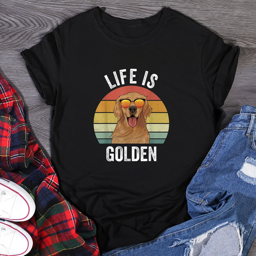 Женская футболка с круглым вырезом Life Is Golden со слоганом женская летняя коротким