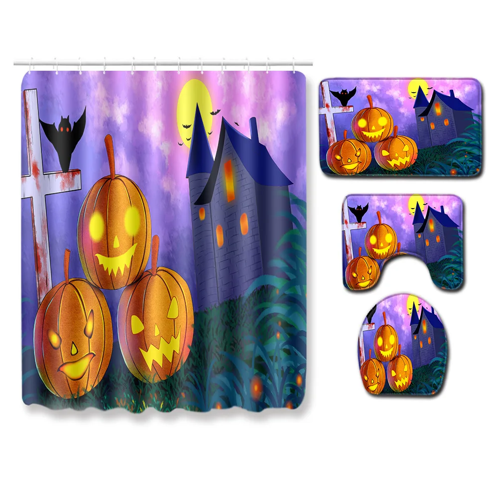 Zeegle Waterproof Shower Curtain Christmas Bath Curtain Non-slip Bathroom Carpet Set Absorbent Toilet Cover Mat Bathroom Rug Mat