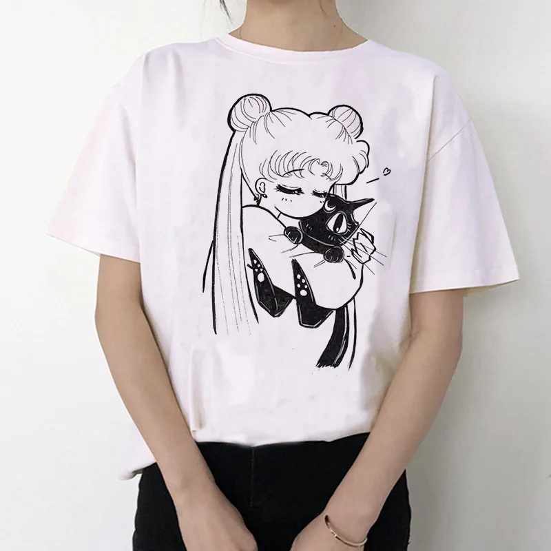 Sailor Moon 90s забавная футболка кофта с капюшоном футболка Эстетическая кошка аниме Женская Милая футболка Kawaii тройники мода Ullzang