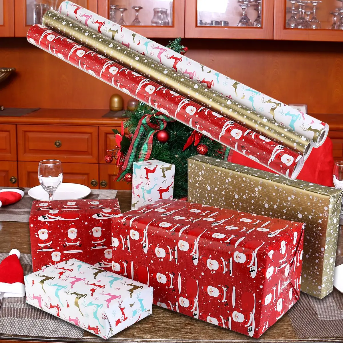 NICEXMAS Рождество 3 рулона оберточная бумага Рождество подарочная оберточная бумага подарок Рождество вечерние Рождественская Подарочная коробка подарочная упаковка бумага A30