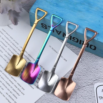 

1pcs Stainless Steel Shovel Shape Spoon Stainless Steel Coffee Ice Cream Dessert Square Head Spoon Kitchen Tableware Accessories