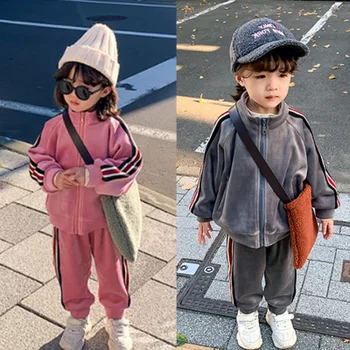 

Toddler Girl Clothes 2020 Spring New Baby Girl Casual Sport Sets Kids Cotton Gold Velvet Striped Jacket+trousers 2pcs Sets 2-7Y