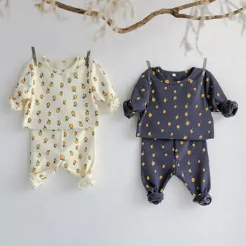 

Autumn Lemon Printed Baby Clothes Boys Girls Set Baby Long Sleeve Tops And High Waist Pants Cotton Toddler Kids Pajamas Set