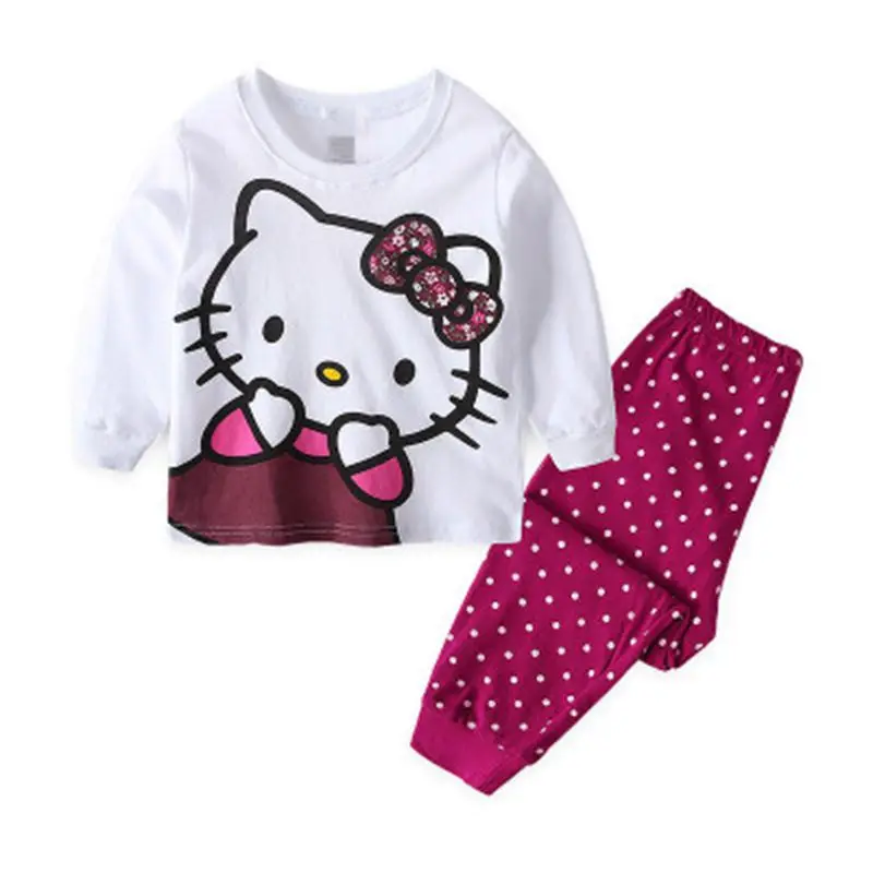 Осенний пижамный комплект для маленьких девочек спортивный костюм футболка с длинными рукавами+ штаны комплекты детской одежды LP030 - Цвет: Яркий