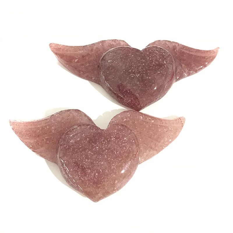Красивый клубничный кварц летающее сердце продукт натуральный целебный Кристалл Ручная резьба хороший дизайн для подарков и декора MY