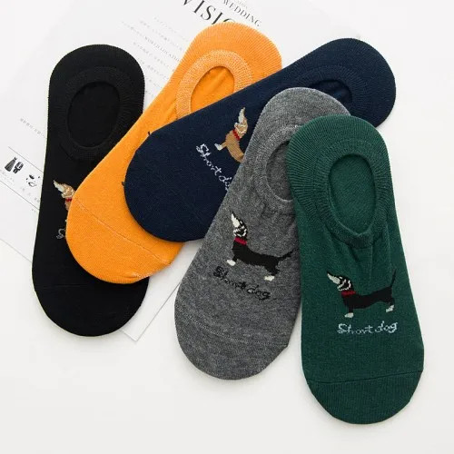 5 colors randomF 5 пар/лот = 10 шт. силиконовые Нескользящие Носки с рисунком щенка невидимые мужские повседневные летние мужские хлопковые носки - Цвет: 5 colors randomF