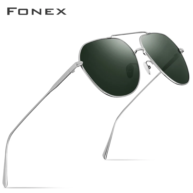 FONEX поляризационные мужские солнцезащитные очки из чистого титана, фирменный дизайн, квадратные солнцезащитные очки для мужчин,, новинка, для вождения, для улицы, UV400, 8506 - Цвет линз: Dark Green