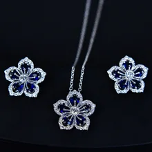 Новые модные свадебные Женские Ювелирные наборы с цветами для женщин, роскошные циркониевые серьги и ожерелья, набор ювелирных изделий