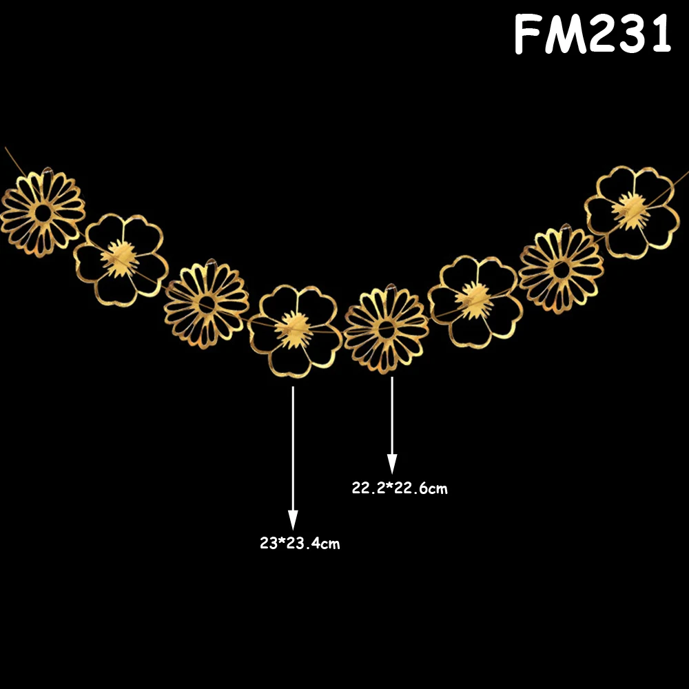 FM231 8 шт./компл. Золотые листья серебро розовое золото цветок гирлянды Свадебный баннер для вечеринки в честь Дня рождения флаги для украшения цветочные баннеры поставки - Цвет: FM231