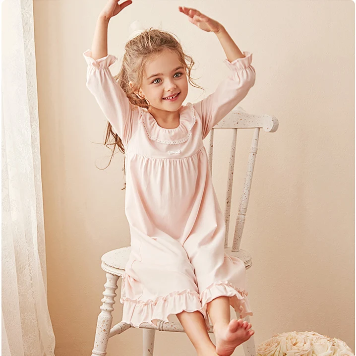 Girls Dress Girls Nightgowns Kids Nightgowns Vintage Children Sleepwear Girl Lolita Dress O Neck Princess Pajama Nightdress Cute Cotton Toddler Kid Ruffles Nightgowns 11T