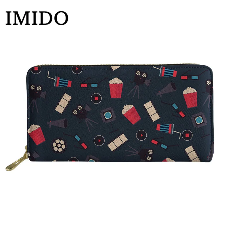 

IMIDO Cool Movie/Camera Cartoon Print Phone Pocket Long Passport Travel Purse Leather Women Wallet Zipper Cardholder Femme 2019