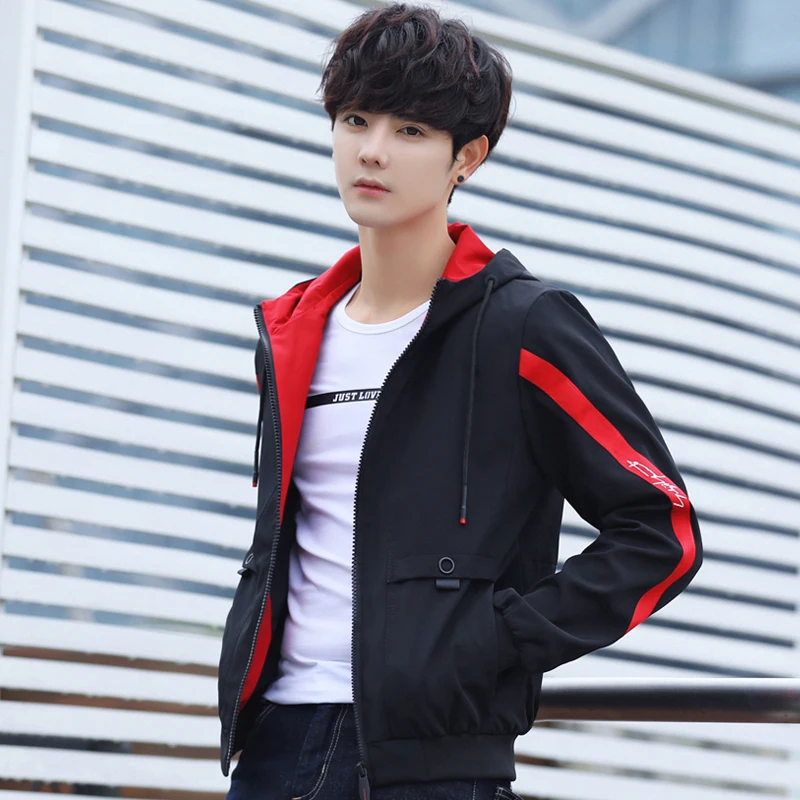 

Men jacket with a hood 2020 new arrival spring and autumn student slim male coat casual zipper teenager boy hot sale J02