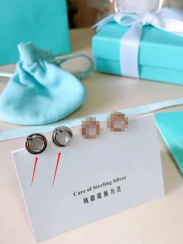 

ED TFB Original 925 Sterling Silver Double T Creamy White Earrings Jewelry with Original Logo Luxury Jewellery.