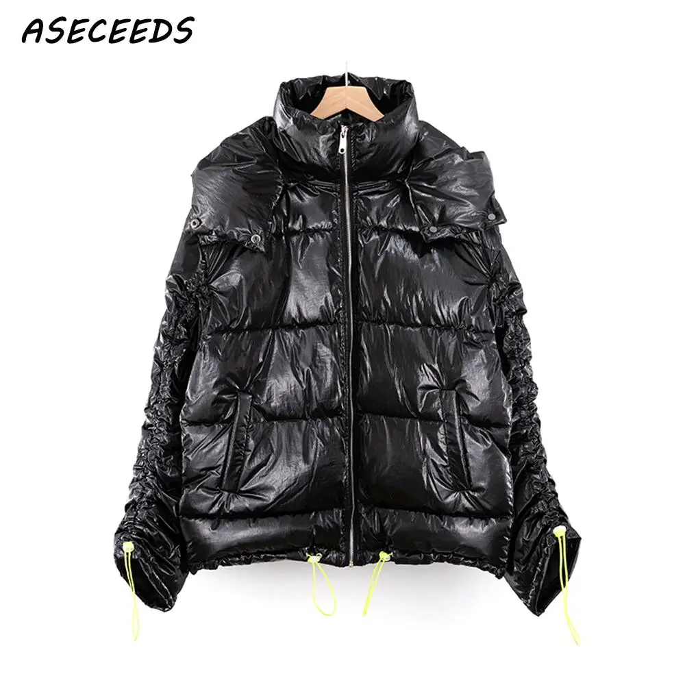 Black Зимняя куртка женская парка abrigos mujer invierno корейские модные черные куртки пальто с капюшоном Женская дутая куртка уличная одежда - Color: Black