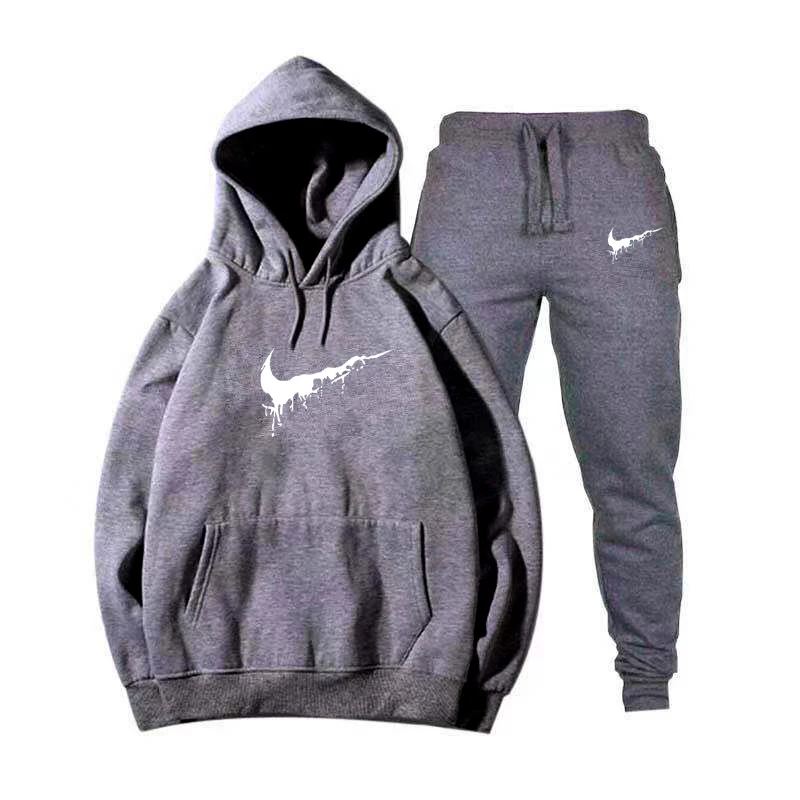8 dark gray Осенне-зимняя женская толстовка с капюшоном, куртка+ спортивные штаны для бега, мужские костюмы с принтом, спортивный топ с длинными рукавами, цветная брендовая одежда - Цвет: 8 dark gray