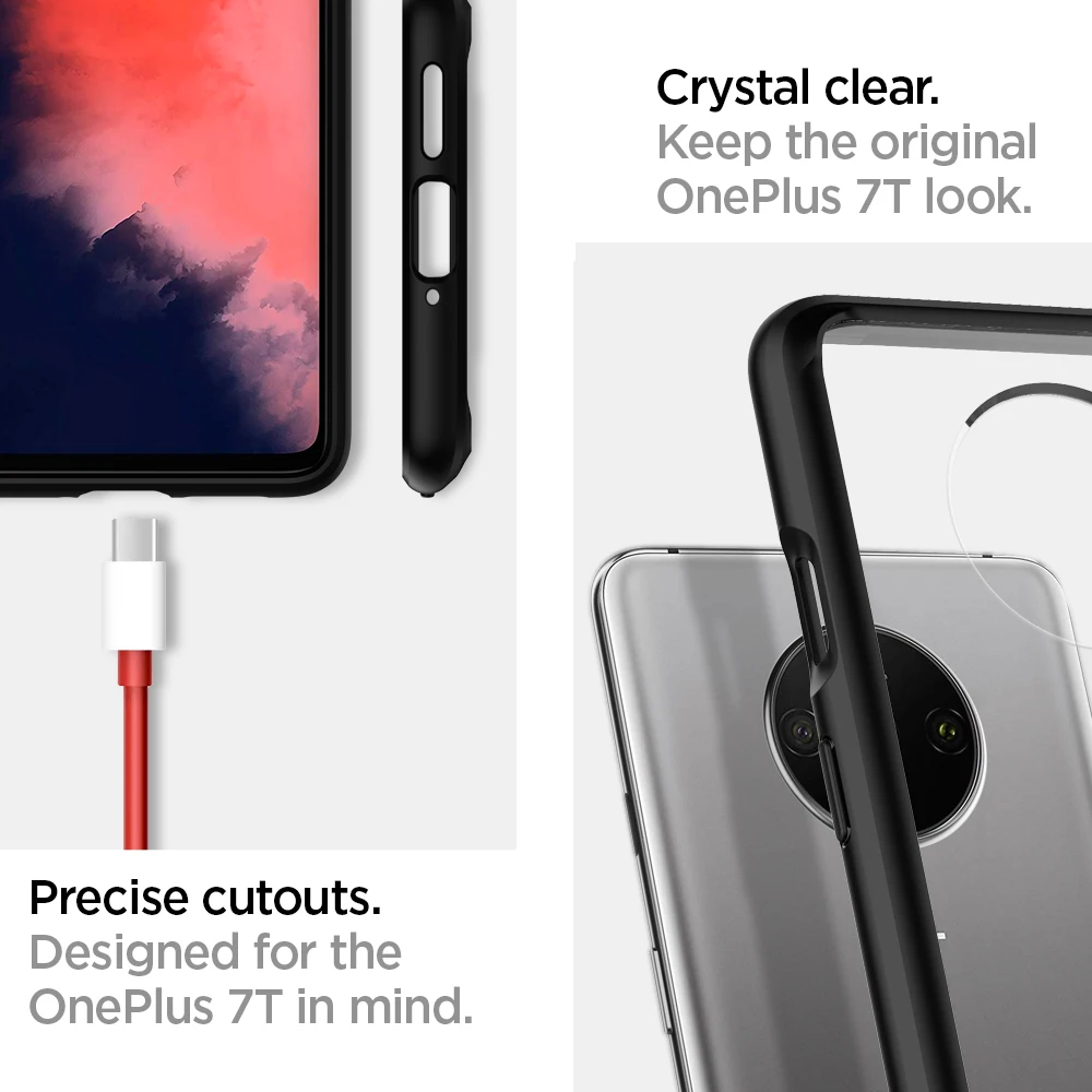 Spigen Чехол для OnePlus 7 T/7 T Pro Ультра Гибридный прозрачный жесткий чехол на заднюю панель+ черный мягкий бампер ударопрочный гибридный чехол s