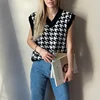 Черно-белый клетчатый свитер Vangull, жилет, Женские Повседневные вязаные пуловеры, Женский Осенний жилет в Корейском стиле, свободный свитер, топы ► Фото 3/6