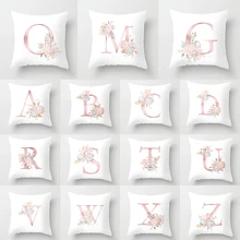 Funda de cojín decorativa con letras rosas personalizadas, decoración de fiesta de boda, almohada decorativa de boda, adornos de boda