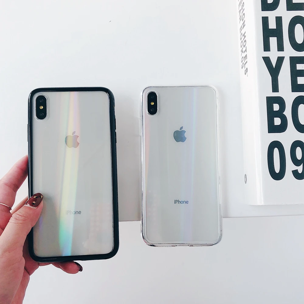 100 Чехол с градиентным лазерным стеклом Aurora для iPhone XS MAX XR X, тонкая прозрачная Задняя стеклянная крышка для iPhone XS Max 6 7 8 Plus