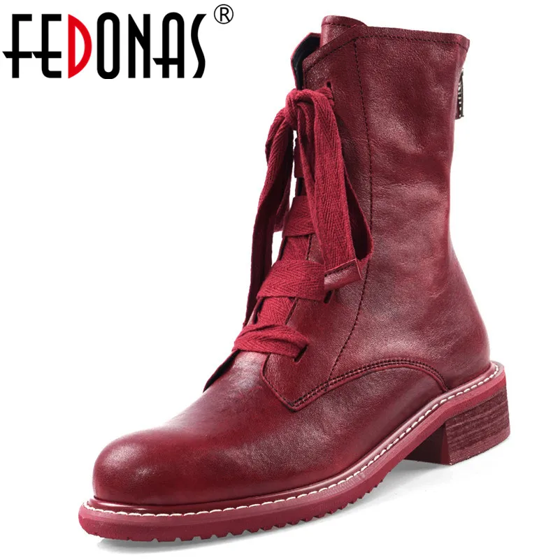 FEDONAS/Новинка теплые удобные женские ботильоны из овечьей кожи короткие ботинки