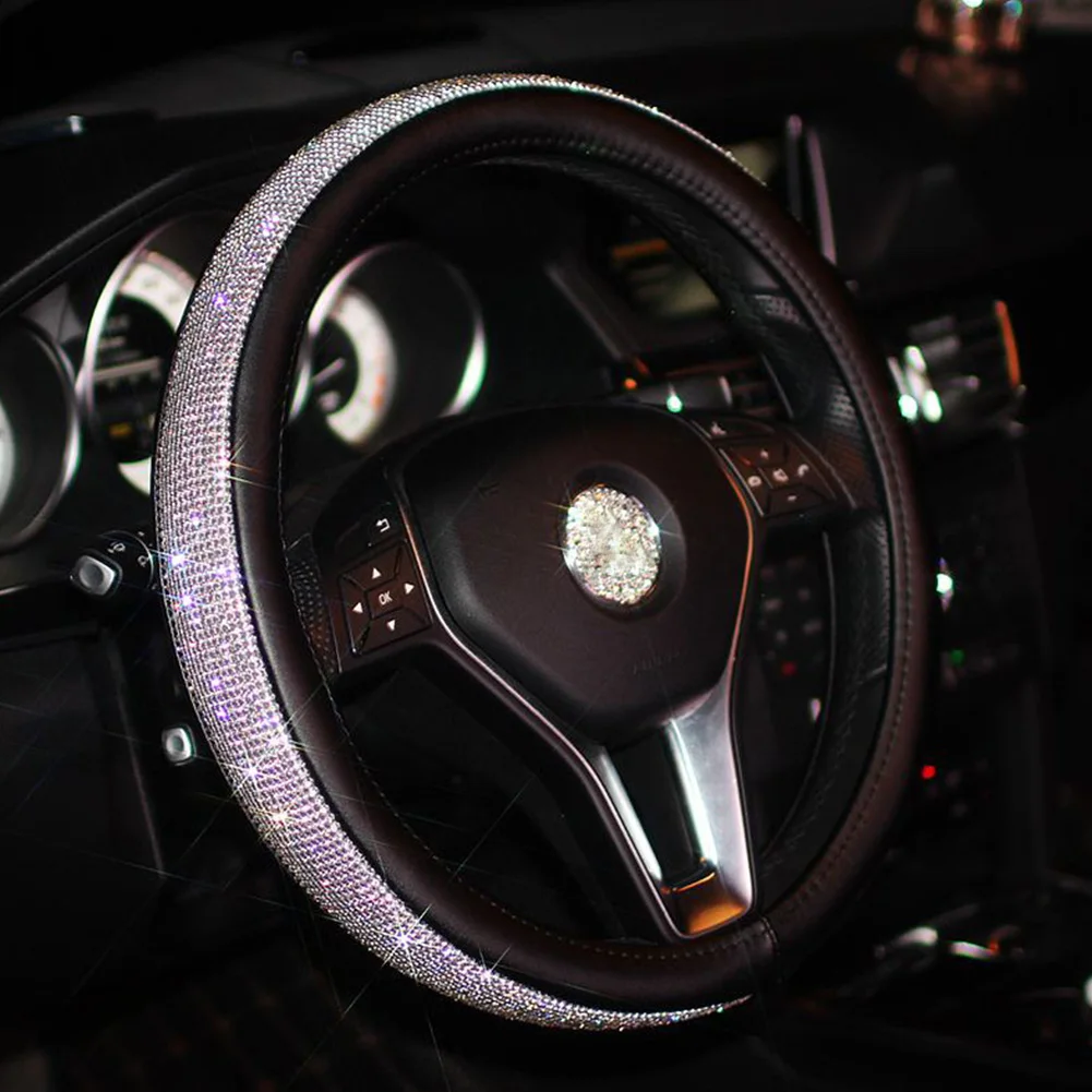Черный Декор Прочный чехол на руль мягкий легко установить авто Bling Стразы девчачьи модные удобные из искусственной кожи автомобиль грузовик - Название цвета: Черный
