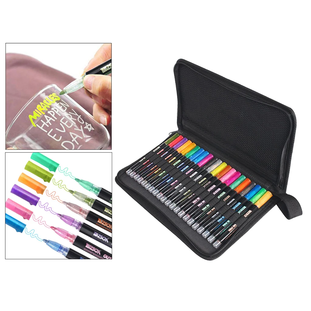 Outline Metallic Marker Pens 21 Colors Double Line Paint Permanent Marker Pens