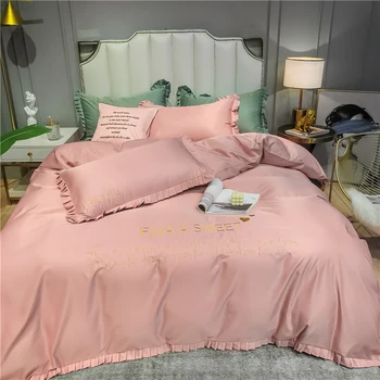 

SEFINNA Solid color Washed cotton Silk Bedding sets Luxury Bedclothe Quilt/Duvet cover flat sheet pillowcases Queen/King bed set