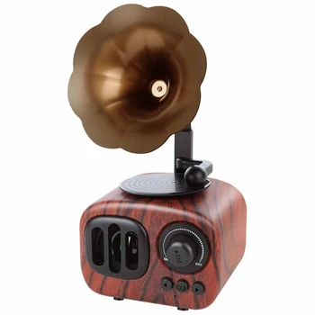 

Retro Trumpet Style Bluetooth Speaker Wireless Stereo Subwoofer Music Box Wooden Speakers With Mic FM Radio TF For Phone