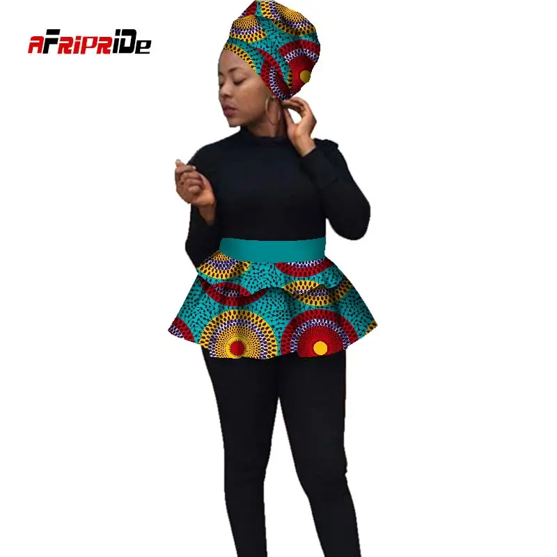 Новая мода Afripride африканская Женская повязка на голову и короткая юбка 2 шт. Африканский головной платок и высокая талия А-линия юбка SP111