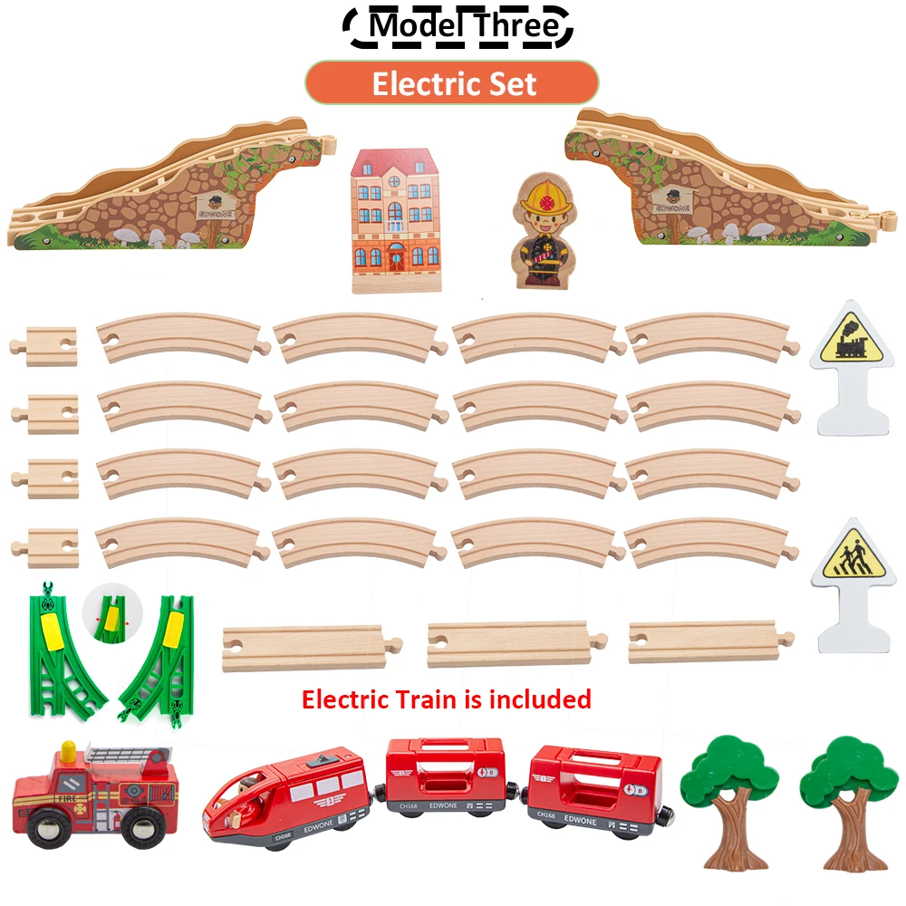 9 в 1 деревянная железная дорога поезд игрушки деревянный трек детский поезд набор деревянные перила - Цвет: without container