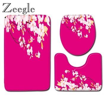 

Zeegle Cartoon Bathroom Mat Set U Shape Toilet Carpet Bathroom Foot Rug Non-Slip Foot Mat Toilet Seat Cover Mat Bath Accessories