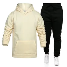 2021 Autumn Winter 2 Piece Set Fitness Sets Solid Color Men Hoodies Tracksuit Sweatpants Hoodies Men Fleece Warm Streetwear Pant