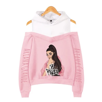 

New Ariana Grande Pink Off shoulder Sweatshirts Women Fashion Casual Kawaii Hoody Print Ariana Grande Off Shoulder Hoodies