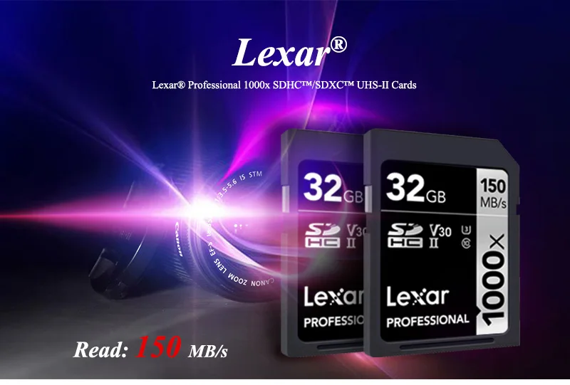 Lexar слот для карт памяти 1000x32 GB Max чтение Скорость 150 МБ/с. U3 V30 Class 10 UHS-II SD карты для спортивной экшен-камеры 4K видео Камера
