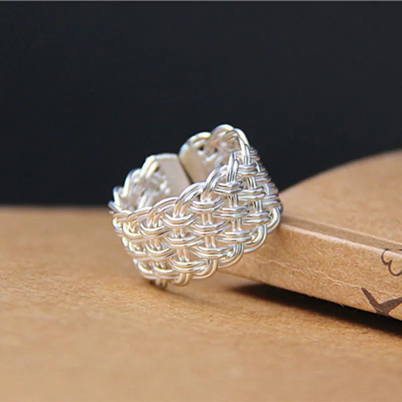 

Кольцо из серебра S925 пробы, оригинальное плетеное регулируемое мужское и женское кольцо ручной работы, модные ювелирные изделия, рождестве...