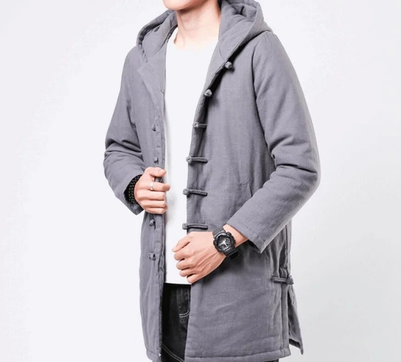 Винтажные зимние мужские парки хлопковая традиционная китайская одежда для мужчин Тренч с капюшоном мужские куртки пальто KK3262