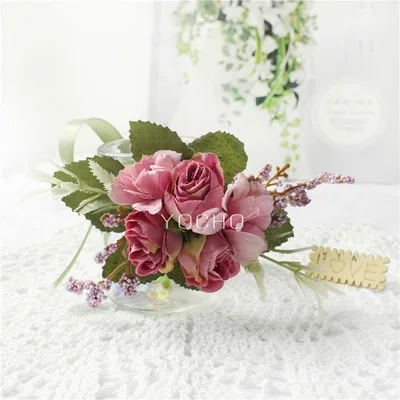 Wedding Groom Boutonniere Bridesmaid Flowers Bracelet White Rose Boutonniere Corsage Pin Flower Wedding Witness Corsages Flower Wrist-2