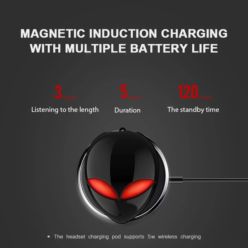 OTTWN T8 Wireless Bluetooth Earphone Creative Alien Smart Headset 5.0 HIFI Stereo Sports Bluetooth Headset with wireless charge