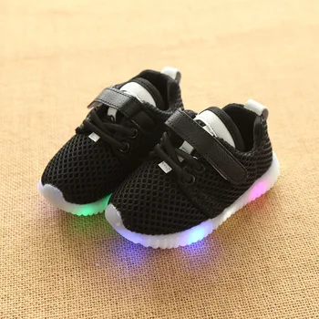 

With Light LED arrival single network sport shoes female male sneakers child running shoes kids breathable canvas shoes