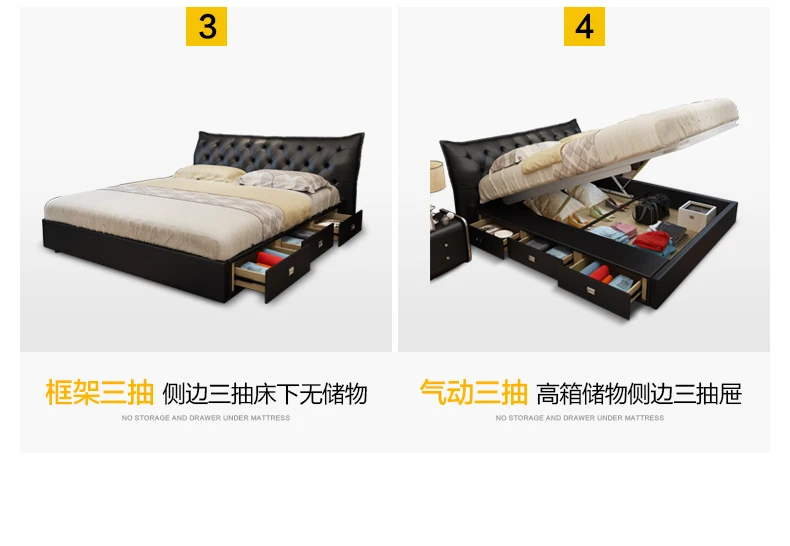 Genuine Leather bed frame camas кровать двуспальная lit beds سرير muebles de dormitorio мебель cama de casal storage drawers