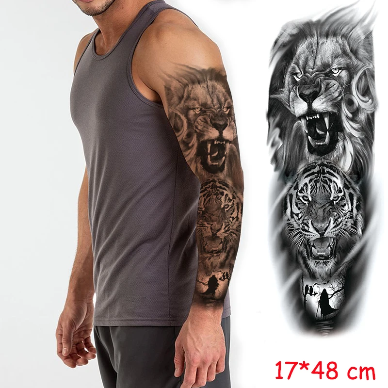 Tatouage Autocollant Impermeable Lion Roi Chat Animal Totem Jesus Temporaire Plein Bras Transfert D Eau Tatoo Flash Faux Tatto Pour Garcon Fille Aliexpress