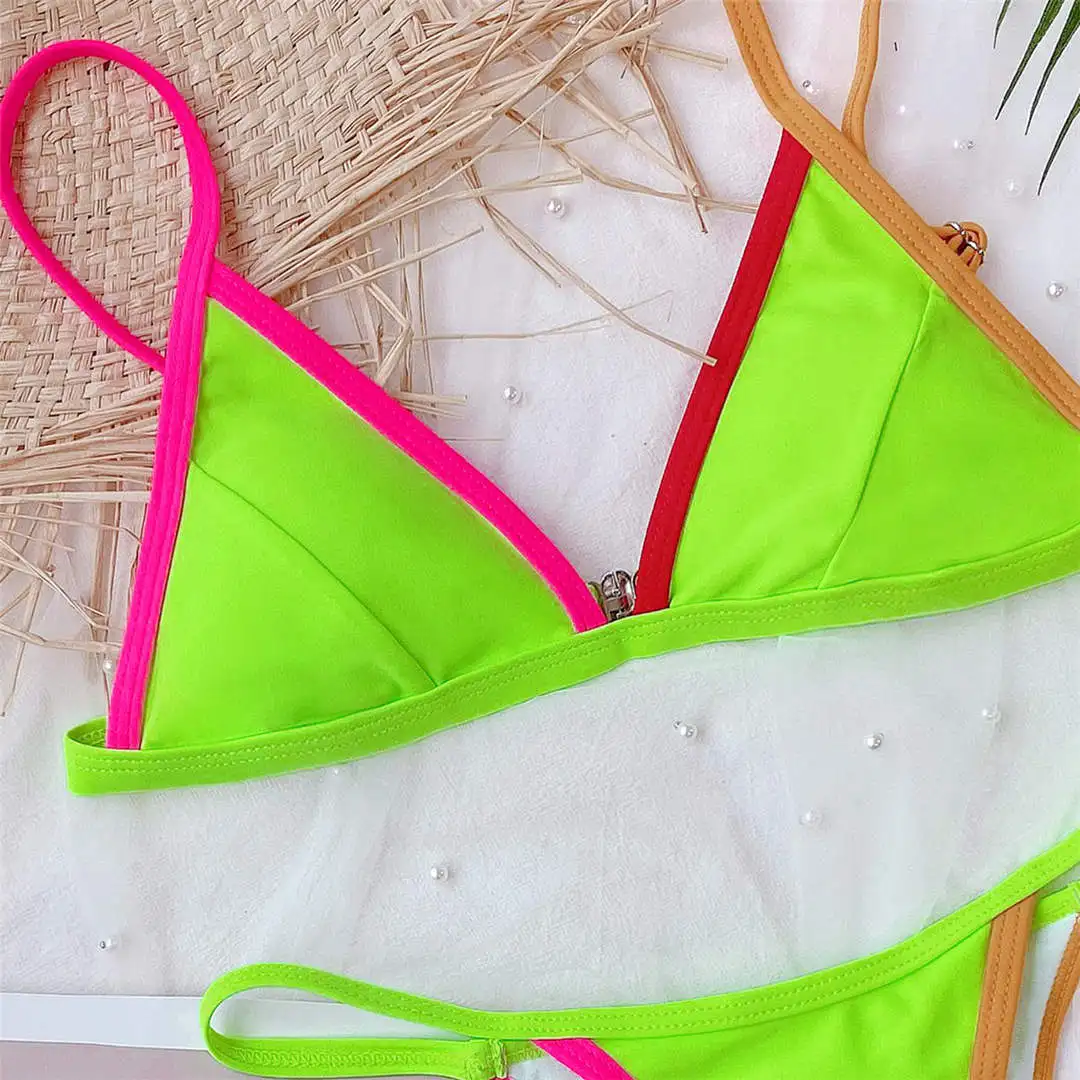 2020 Neon Green Bikini Women Swimwear Female Swimsuit Two-pieces Bikini set High Leg Cut Thong Bather Bathing Suit Swim V2445
