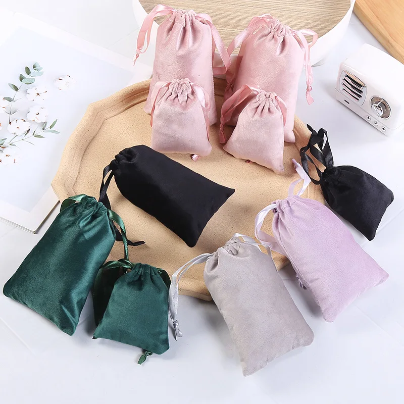 50pcs/lot 10x15cm Drawstring Velvet Gift Bags Ribbon Flannel Pouches Christmas Decor Wedding Favor Gift Wrapping