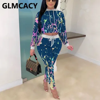 

Womne Two Piece Floral Printed Tracksuits Long Sleeve Hooded Sweatshirt and Drawstring Jogger Pants Set